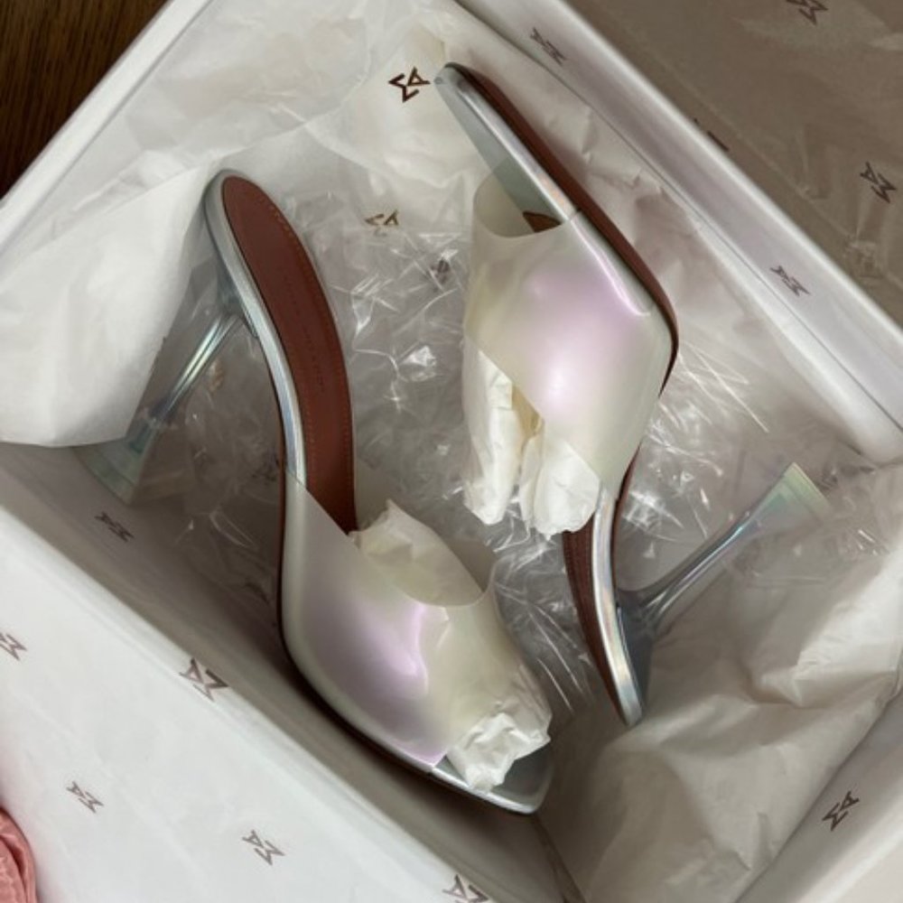 Amina Muaddi Lupita Glass Pvc Pearly White - Women's Size 41 EU - Picture 5 of 5